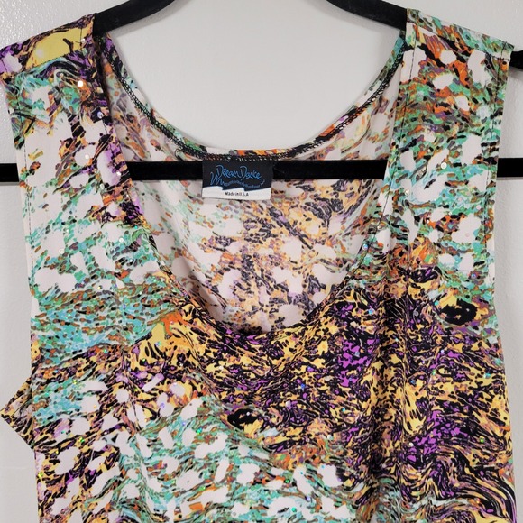 Dream Dance Dresses & Skirts - Dream Dance‎ XL Tank Dress Multicolor Abstract Sleeveless Ruffle Hem Bedazzled